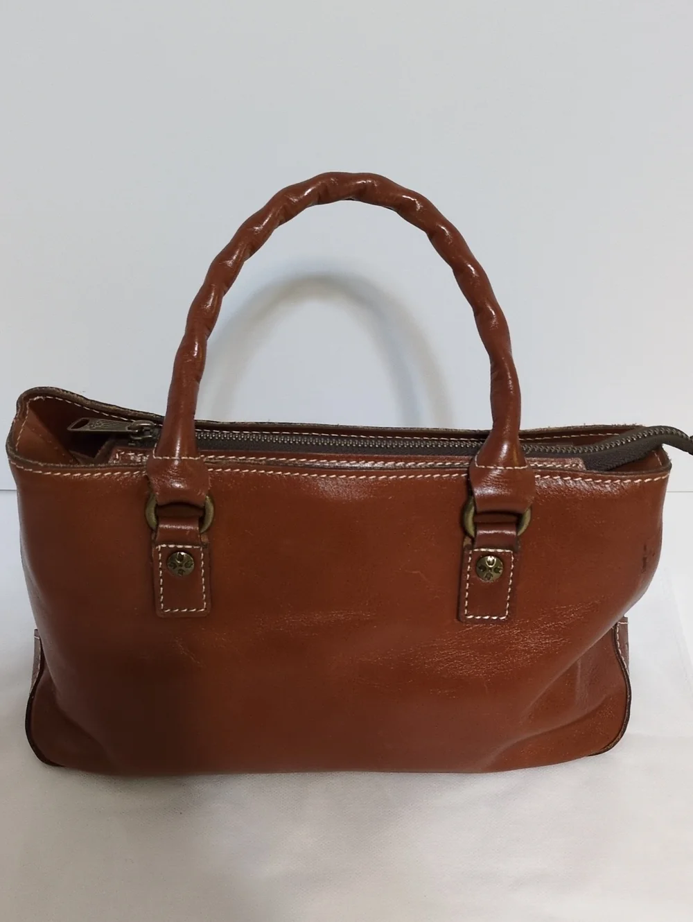 Patricia Nash Cognac Brown Leather Top Handle Satchel Bag